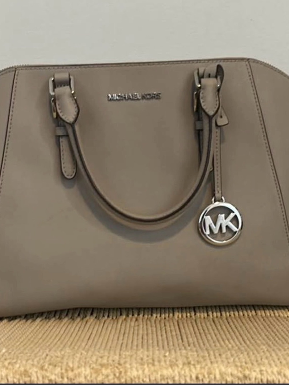 Michael Kors Taupe Saffiano Satchel with MK Charm
